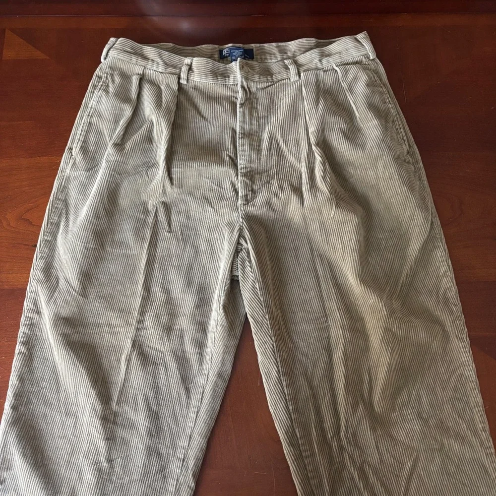 Vintage Polo Ralph Lauren M 36x28 (see notes) Tan Corduroy Pleated Pants Baggy
